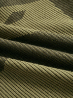 Olive Camo Knit V-Neck Fringe Hem Bodycon Dress