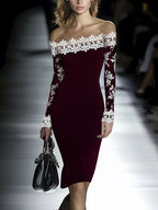 24-Hour-Shipping Lace Neckline Hip Dress