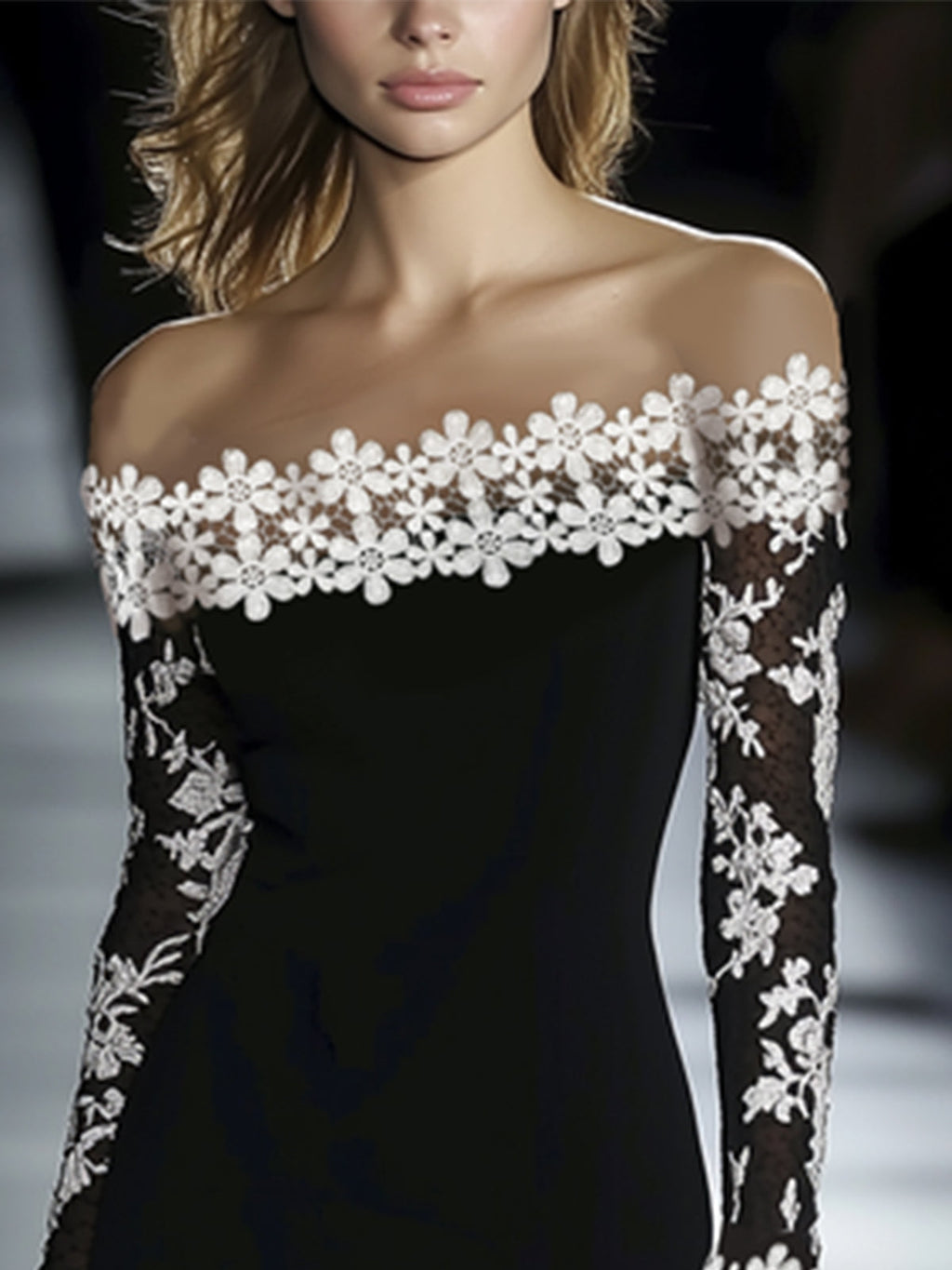 24-Hour-Shipping Lace Neckline Hip Dress