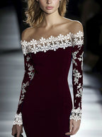 24-Hour-Shipping Lace Neckline Hip Dress