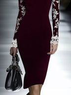 24-Hour-Shipping Lace Neckline Hip Dress