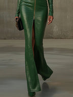 24-Hour-Shipping Green Elegance Croc Embossed Maxi Dress
