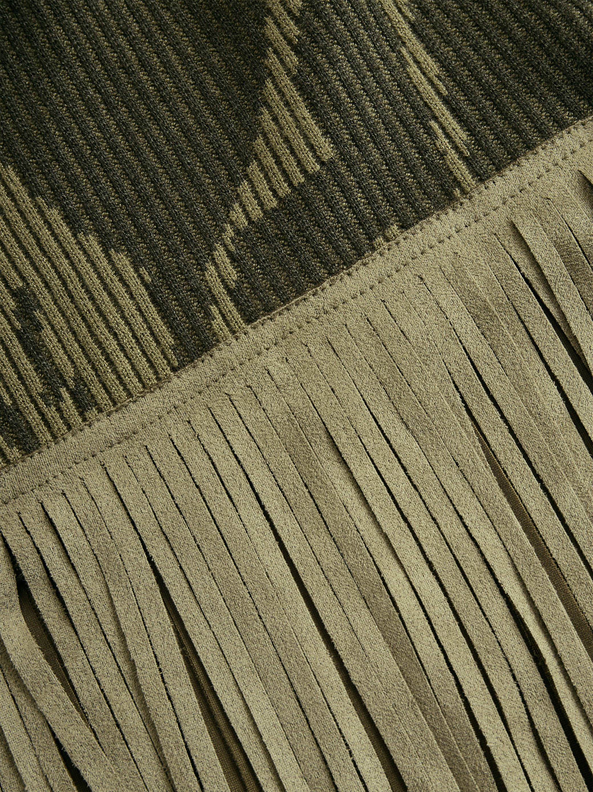 Olive Camo Knit V-Neck Fringe Hem Bodycon Dress