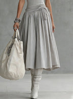 Gray Ribbed Tank Bodice Draped Midi Dress