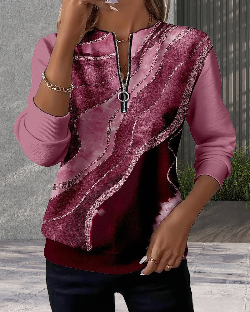 Half-Zip Sweatshirt with Vintage Print