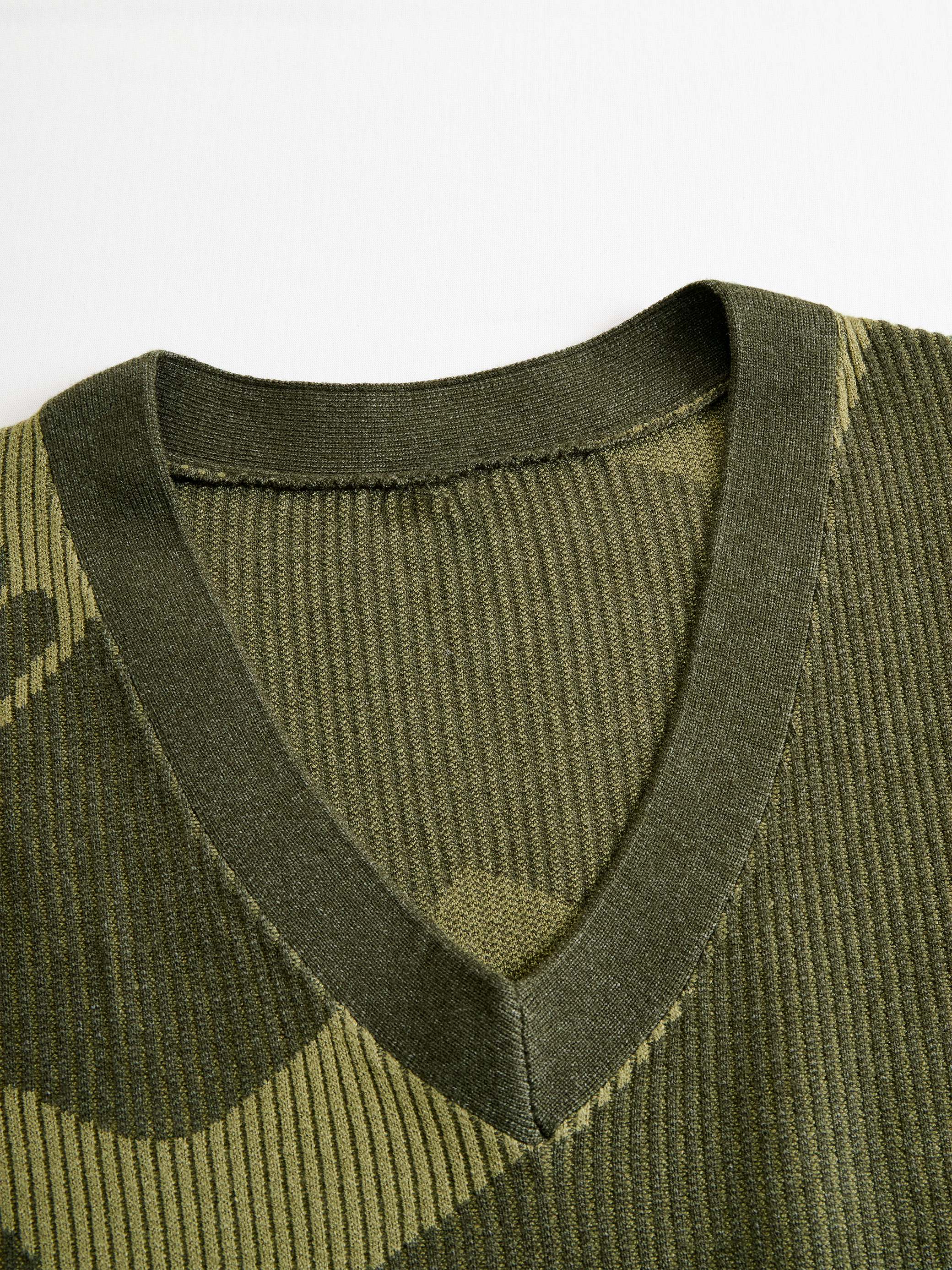 Olive Camo Knit V-Neck Fringe Hem Bodycon Dress