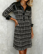 Long Sleeve Patchwork and Houndstooth Dress