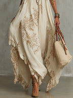 Beige Floral Print Halter Neck Boho Maxi Dress