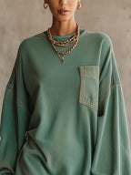 Green Denim Oversized Pocket Frayed Hem Mini Dress