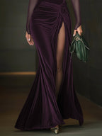 Emerald Green Velvet Mesh Sleeve High Slit Maxi Dress