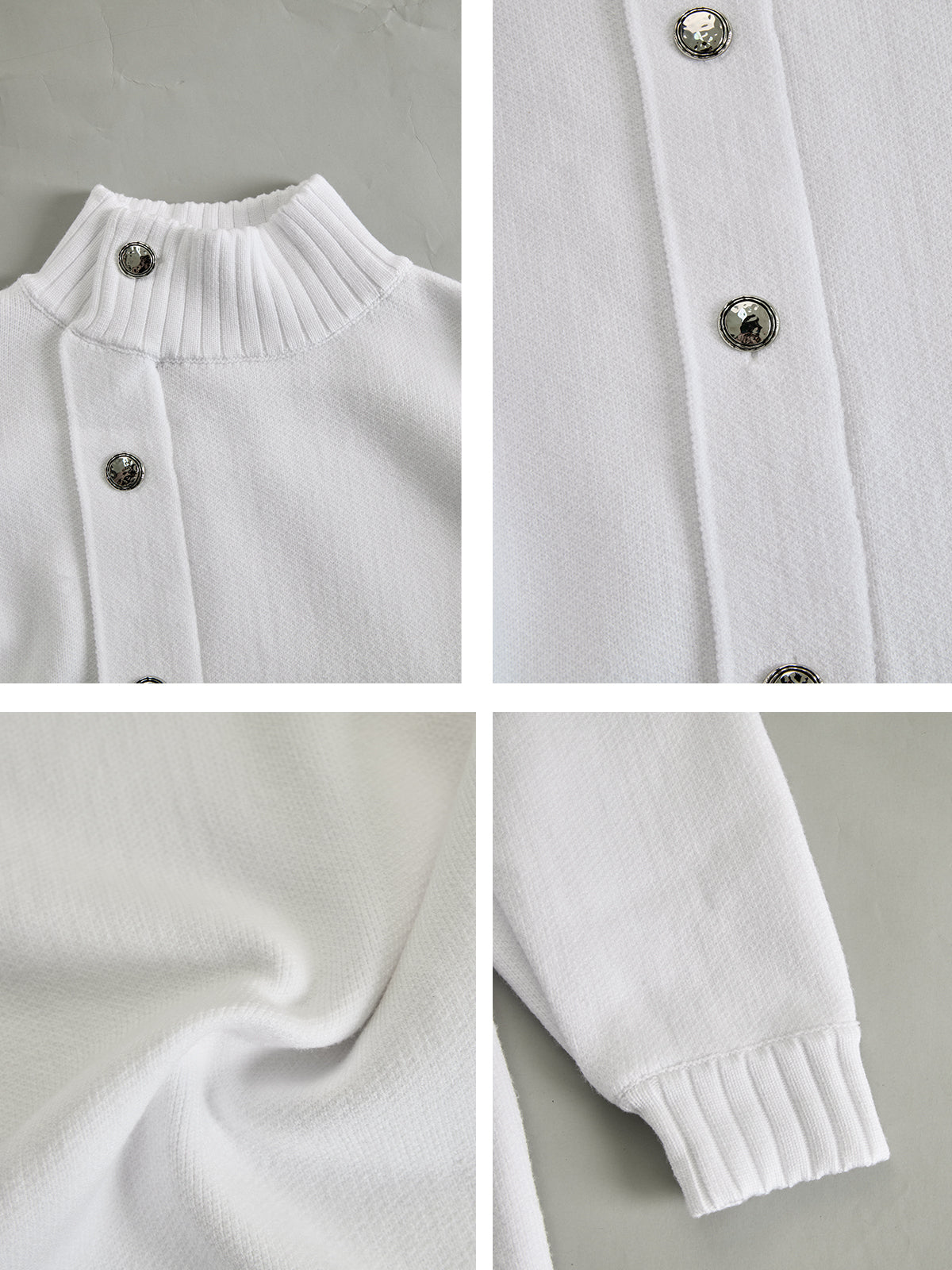 White Oversized Buttoned Turtleneck Sweater Dress