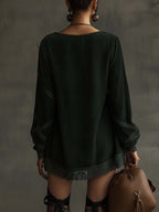 Emerald Green Faux Suede Mini Dress With Lace