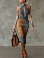 Amber Sky Halter Neck Bodycon Midi Dress