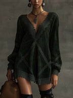 Emerald Green Faux Suede Mini Dress With Lace