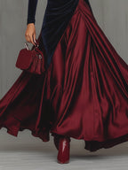 Blue Velvet And Burgundy Satin Color Block  Long Dress
