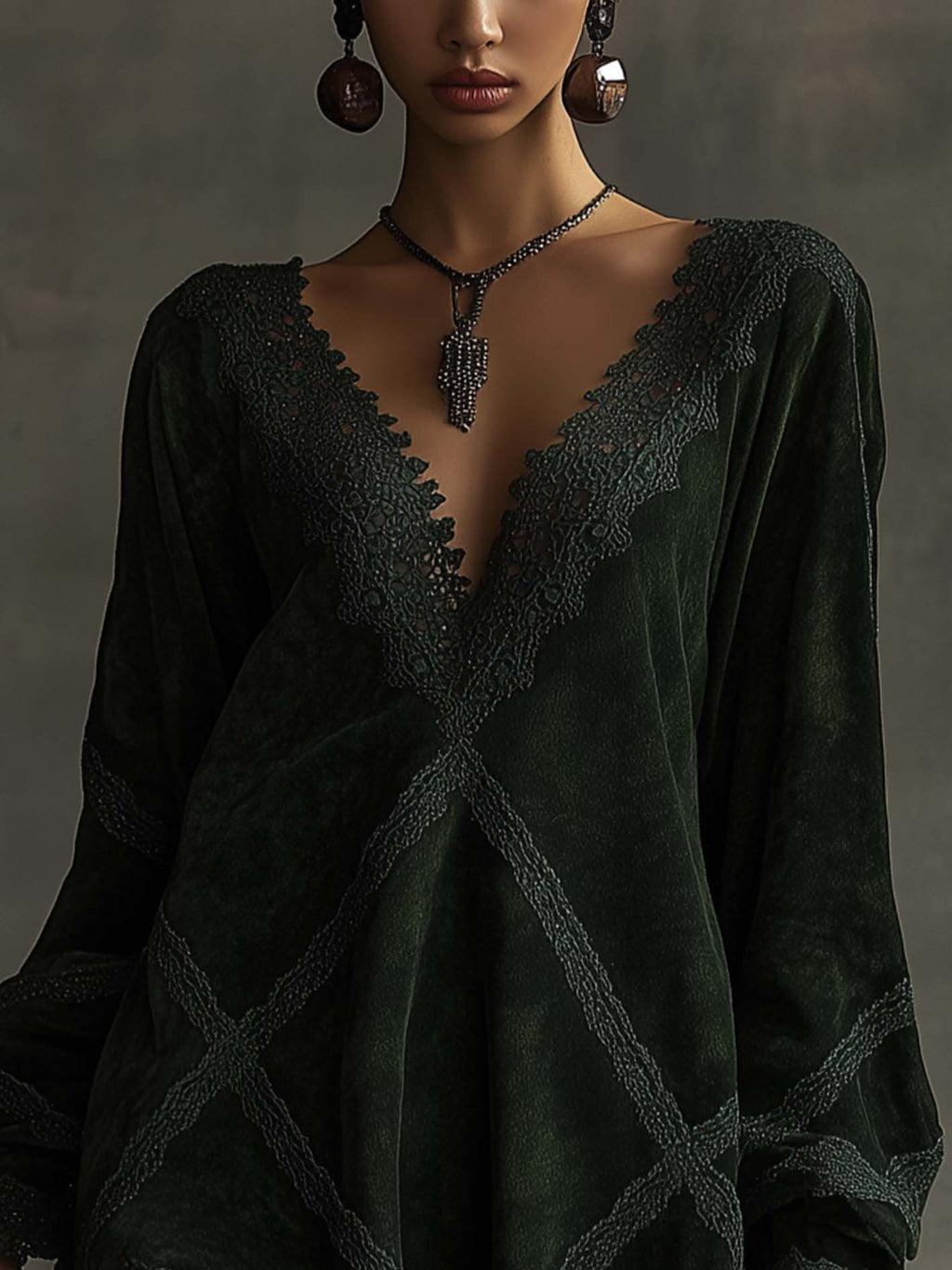 Emerald Green Faux Suede Mini Dress With Lace