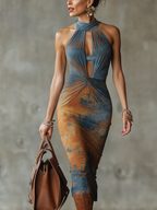 Amber Sky Halter Neck Bodycon Midi Dress