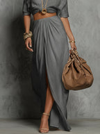 Gray One-Shoulder Cutout Maxi Dress Set