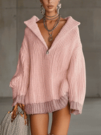 24-Hour-Shipping Pink Comfort Knitted Sweater Dress