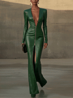 24-Hour-Shipping Green Elegance Croc Embossed Maxi Dress