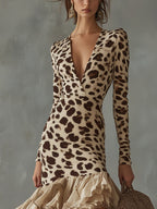 24-Hour-Shipping Leopard Print Ruffled High Low Midi Dress