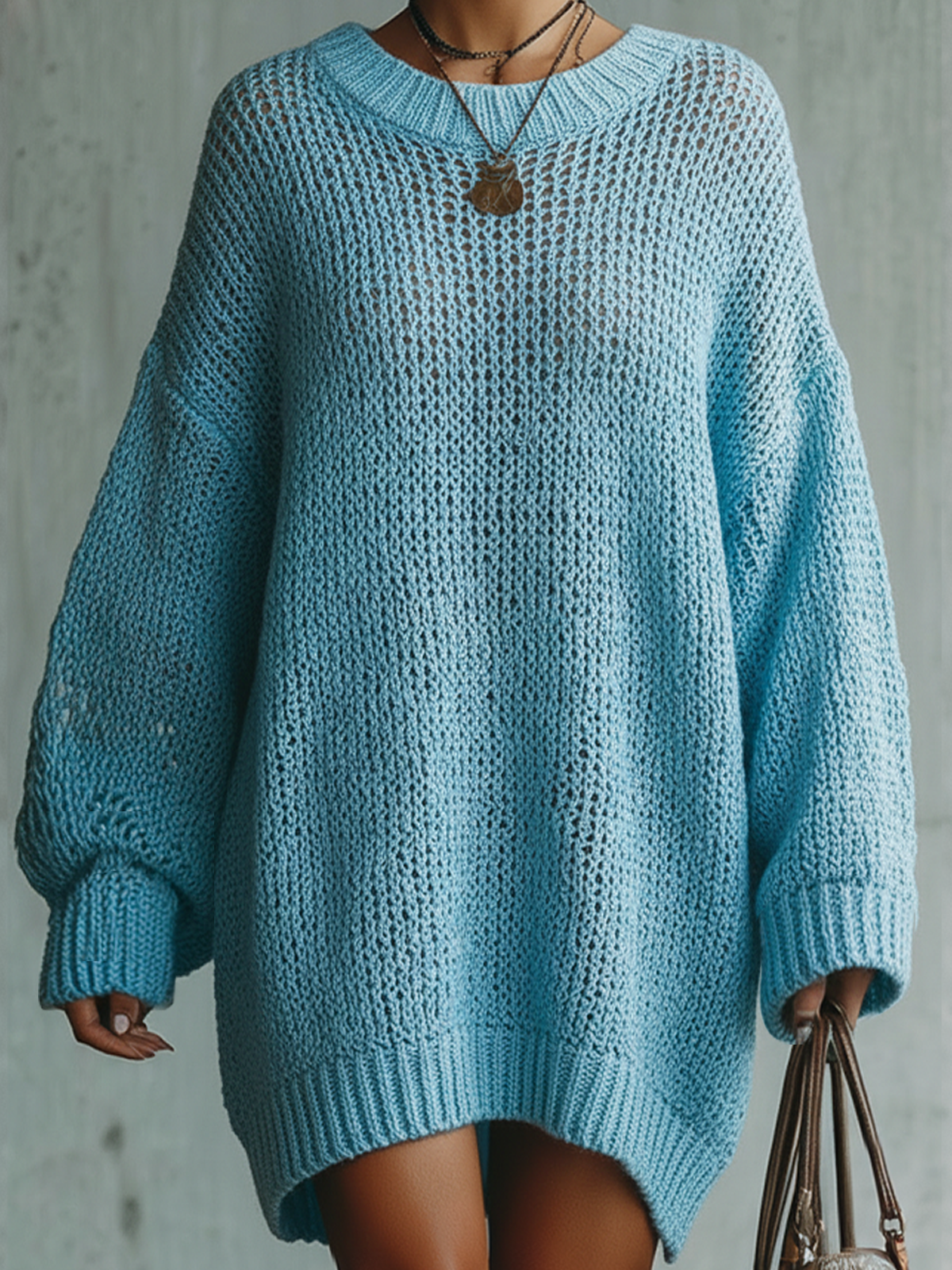 Blue Chunky Knit Oversized Sweater Dress